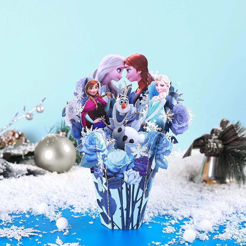 Frozen Flower Bouquet Greeting Card Elsa & Anna 3D Floral Pop Up Card Creative Gifts for Parents Friends Children Lovers
