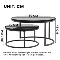 2 tables d'appoint rondes en MDF et métal, noir et or, pour salon, chambre à coucher, salle de séjour 3