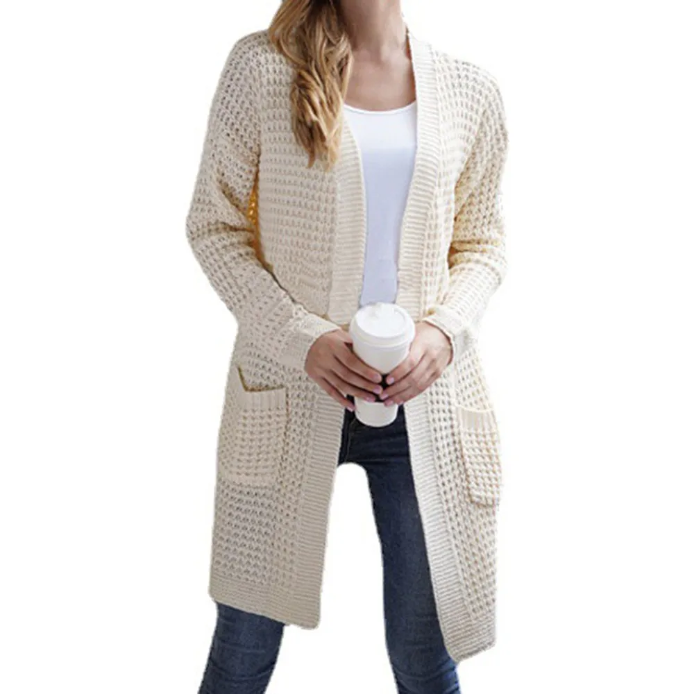 

Farfi Fashion Cardigan Sweater Loose Long Simple Pockets Open Front Sweater Jacket Outdoor