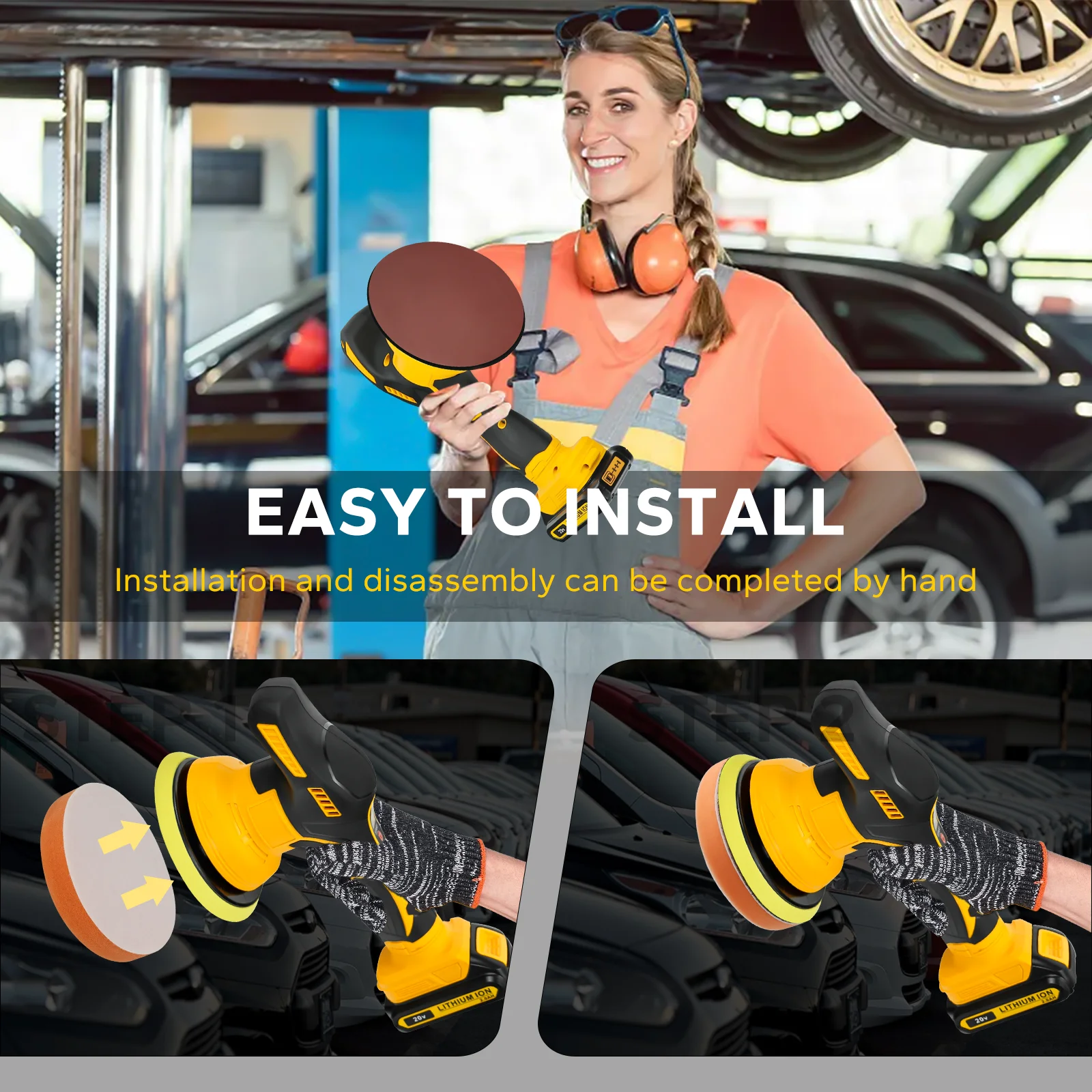 Cordless Car Buffer Polisher 5000RPM 8 Variable Speed Portable Orbital Buffer Po