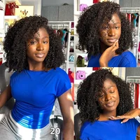 Perruque mi-tête bouclée en cheveux humains 200% densité, perruque mi-tête frisée crépue en cheveux humains 3-en-1 avec ligne de cheveux invisible et cordon de serrage sans couture 4