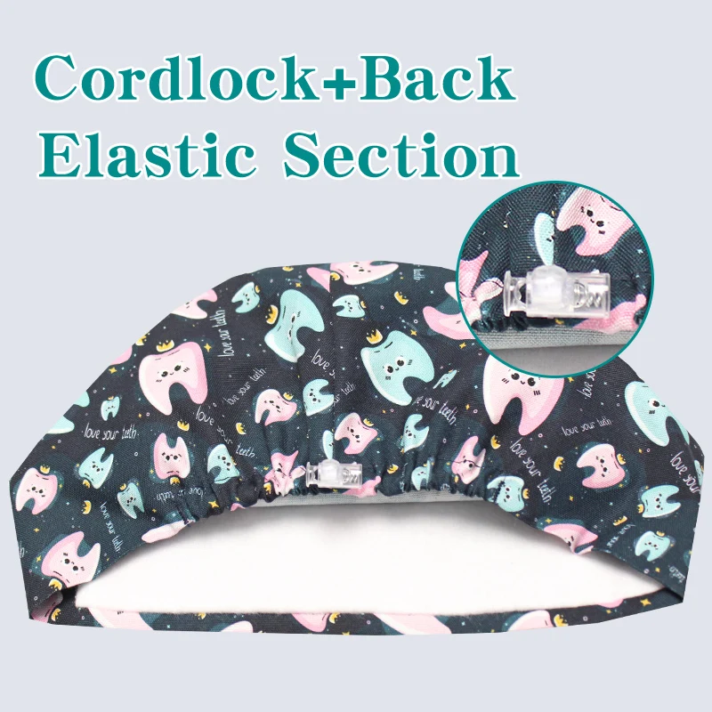 Tooth Printing Scrubs Hat Women Breathable Dentist Scrub Cap Beauty Salon Dustproof Work Hat Lab Clinic Protection Caps K981
