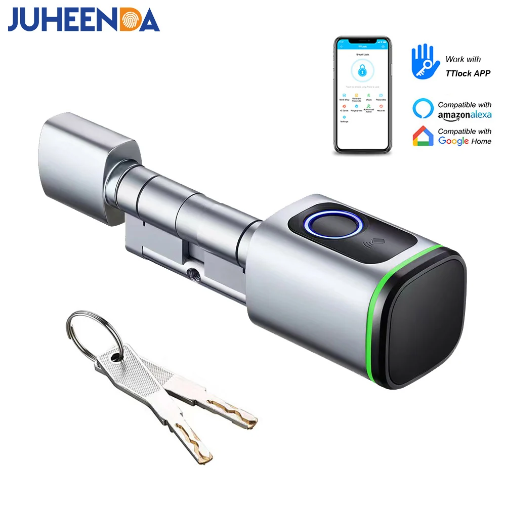 Euro Tuya Smart Lock Cylinder Fingerprint RFID Card Key App Remote