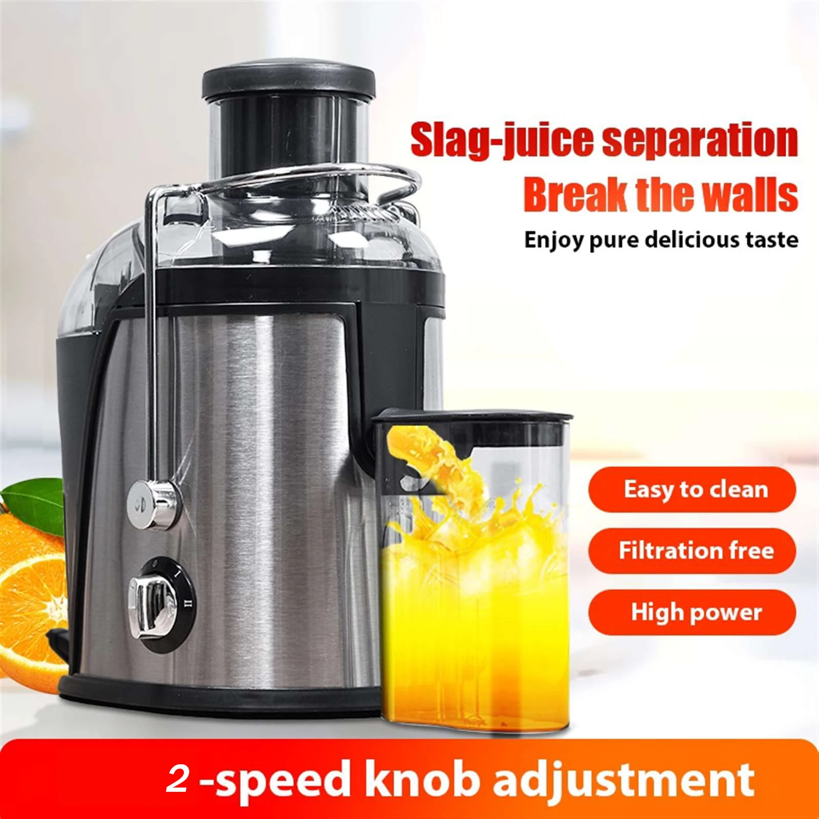 Presse-agrumes électrique 400W, Machine centrifuge à jus frais en acier inoxydable, facile à nettoyer et Anti-goutte, presse-fruits et légumes à 2 vitesses