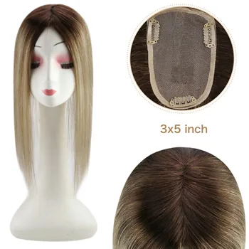 Topper per capelli umani soleggiati Copertura completa della testa Topper base mono Capelli umani veri con clip Topper per capelli umani da 3 * 5 pollici