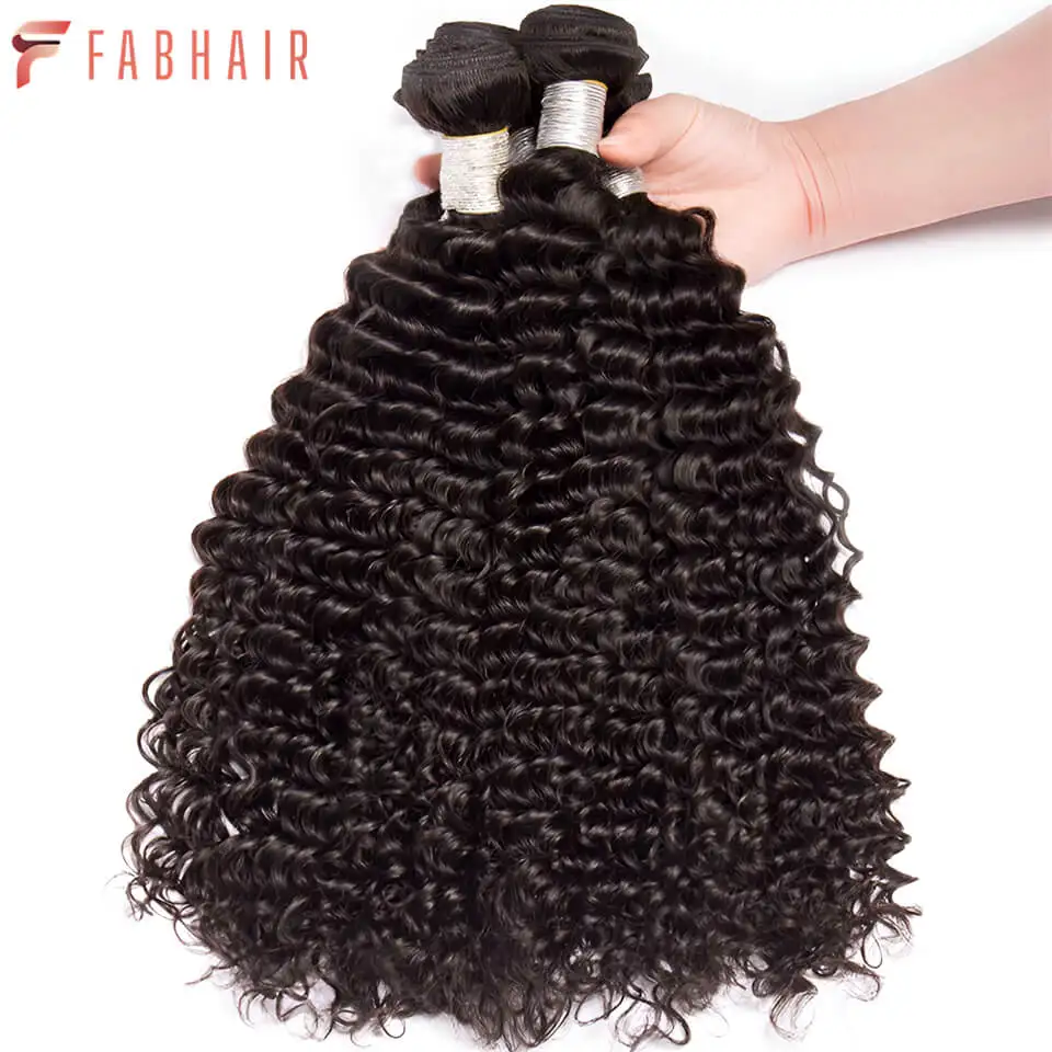 

FABHAIR Peruvian Deep Wave Bundles 100% Human Hair Bundles 1/3/4 Deep Curly Bundle Deals 10-28inch Natural Remy Hair Weave