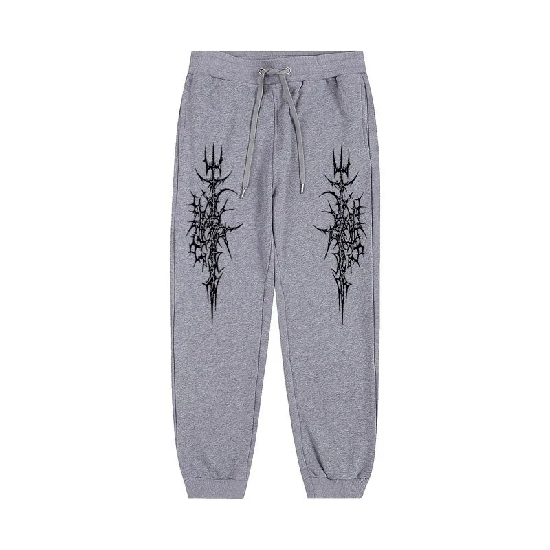 Men's Gothic style Thorn print casual sports pants - Comfortable fit, drawstring waistband, polyester blend, perfect choice for 4