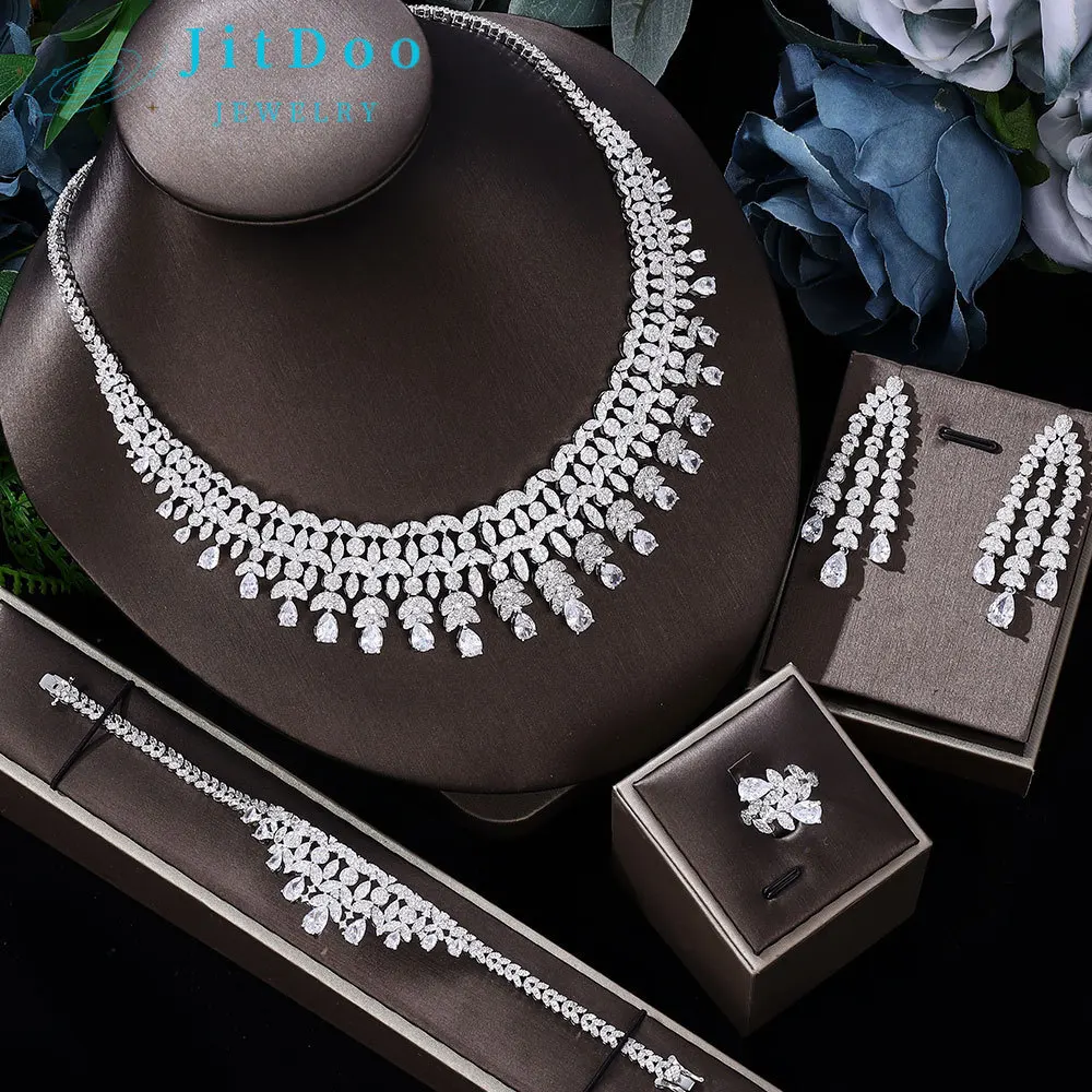 

Jitdoo Africa Dubai Nigeria 5A Cubic Zirconia 2/4PCS Jewelry Set For Women Wedding Party Luxury Crystal Jewelry Accessories Gift