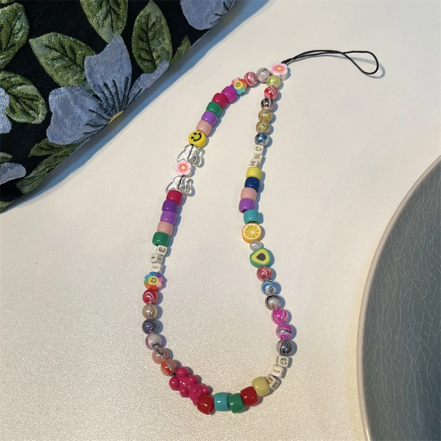 Acrylic Beads Mobile Phone Charm Strap Cord Rope Glitter Shining Rainbow  Lollipop Ball Lanyard Wrist Chain Gift For Women Girls - AliExpress