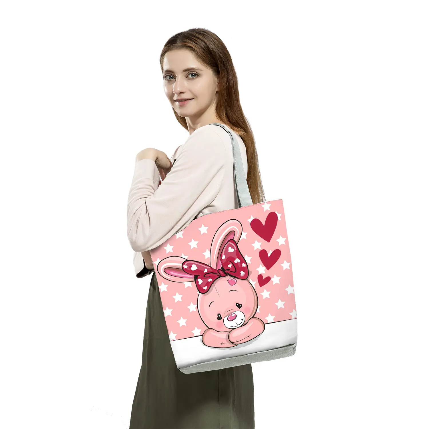 Lovely Color Matching Animal Pattern Women Handbags Panda Rabbit Pig Horse Print Gift Tote Portable Travel Shoulder Shopping Bag