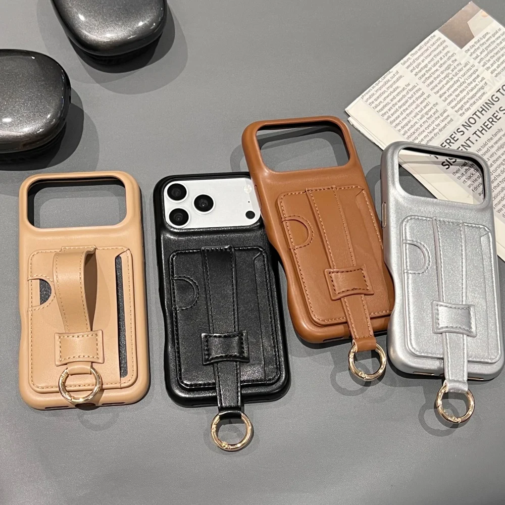 Elegant Leather Card Holder Phone Case - Simple, Personalized, Shock-Proof Design