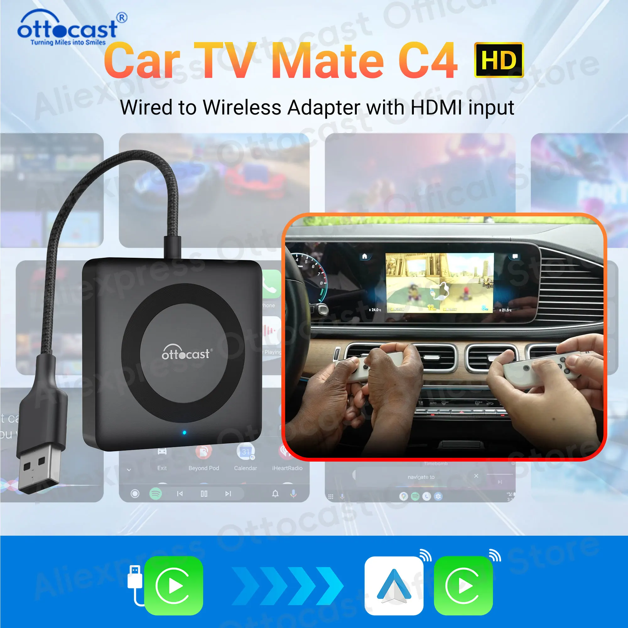 OTTOCAST Car TV Mate Pro C4 Wireless CarPlay Android Auto