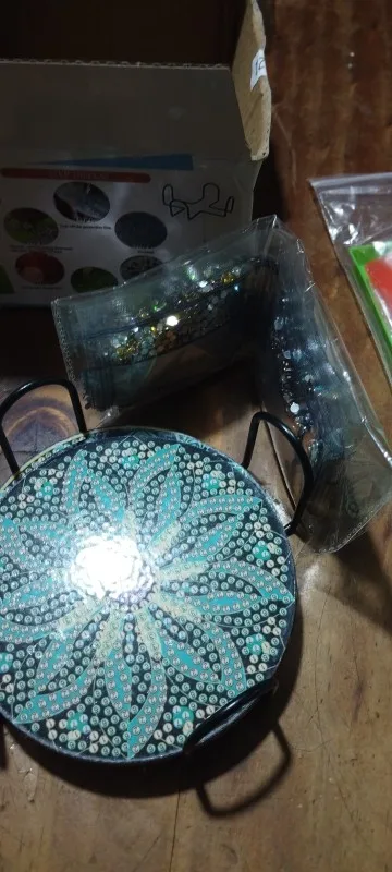 6 Pack - DIY Green Mandala Diamond Art Coasters