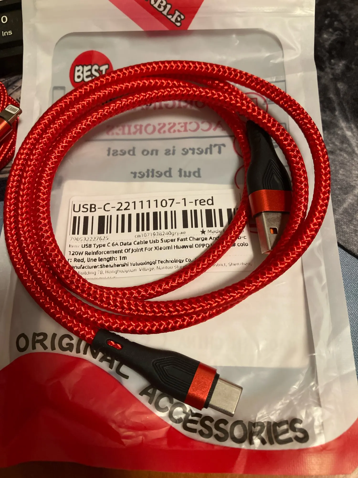 USB Type C 6A Data Cable Usb Super Fast Charge Android Usb-c 120W Reinforcement Of Joint For Xiaomi Huawei OPPO VIVO 1m photo review