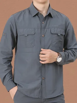 Men's Outdoor Military Style Long Sleeve Shirt Autumn Tactical Multi-Pocket Shirt Durable Breathable Quick-Dry Hiking Shirt Casu 2