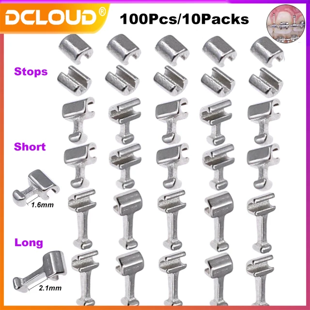 100Pcs/10Packs Dental Orthodontic Crimpable Hooks Ortho Accessories Locks for Arch Wires Long/Short/Stop Type Dentist Materials