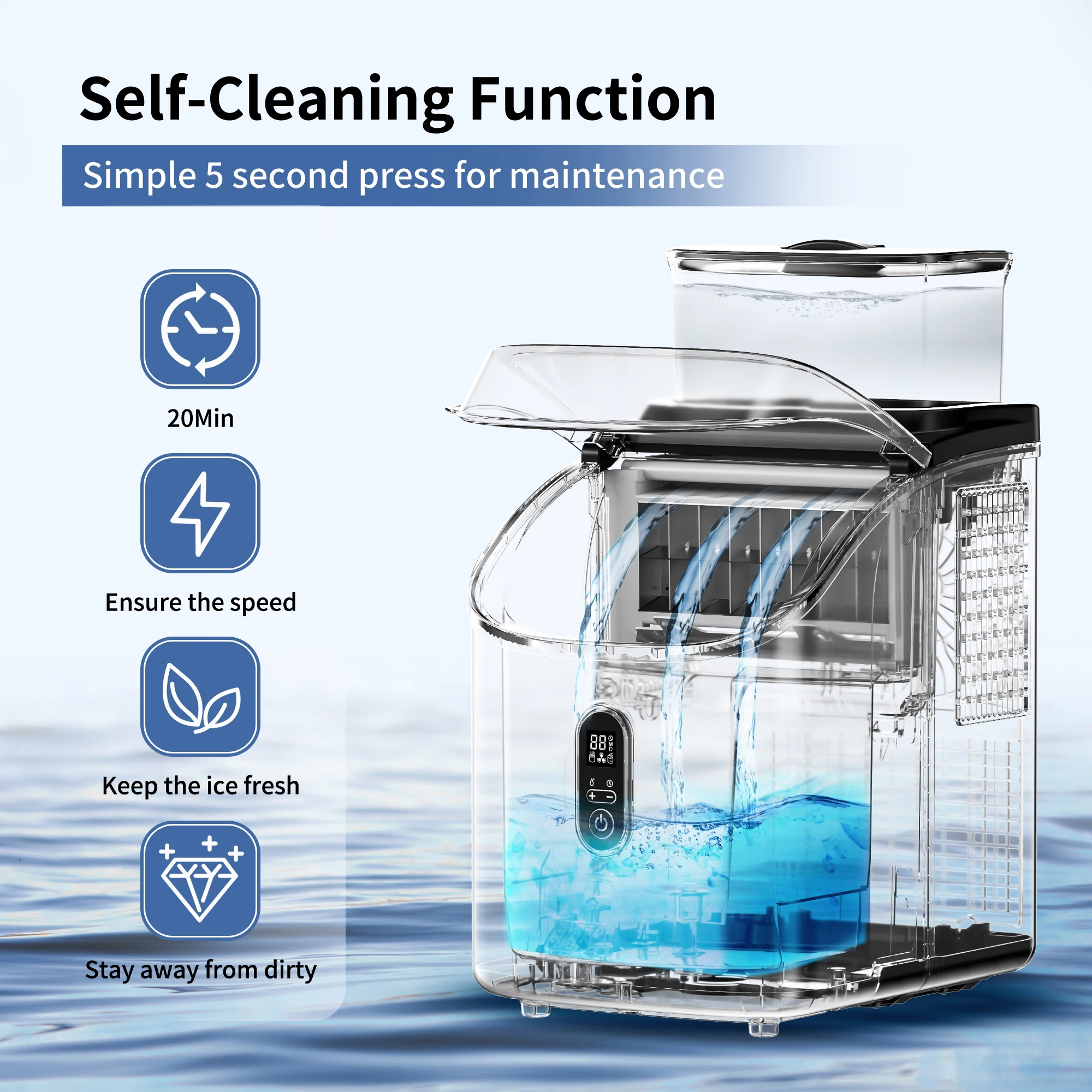 Ice Cube Maker Machine Countertop with External Water Tank, 45Lbs, 16Pcs Ready in 13 Mins,Auto-Cleaning,Black