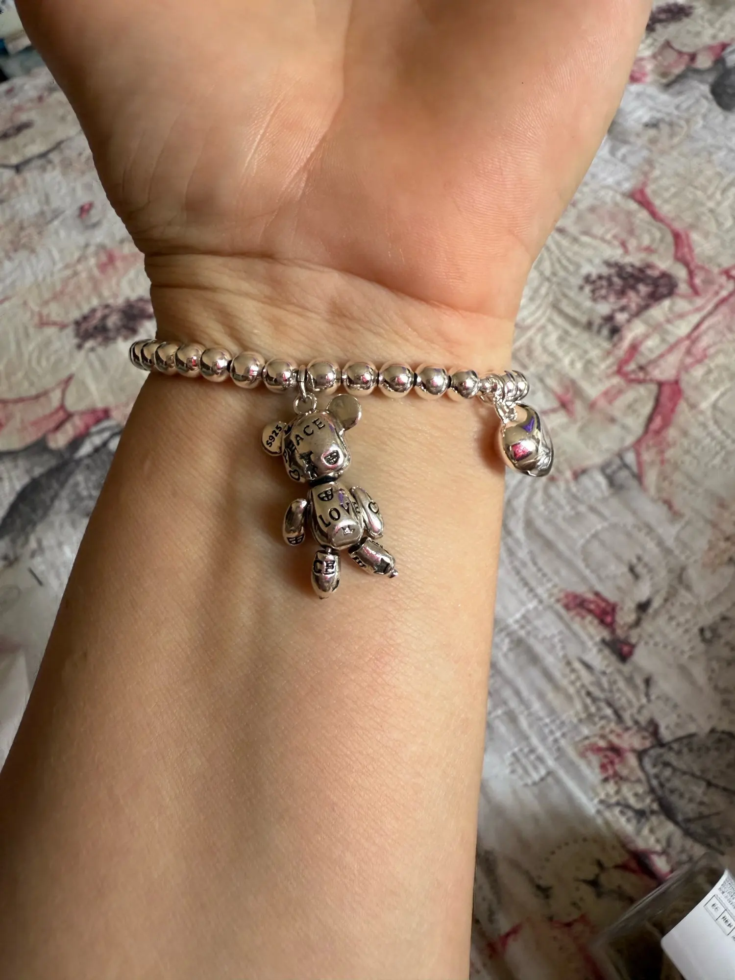 Silver Beaded Bracelet | Sterling Silver Bear Design photo review