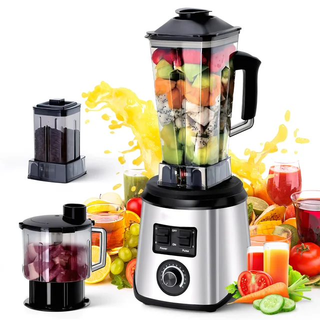 Blender 3 en 1 en acier inoxydable, grande capacité, coupe les légumes, broie la glace, broyeur à salade, hachoir à viande, extracteur de jus 1