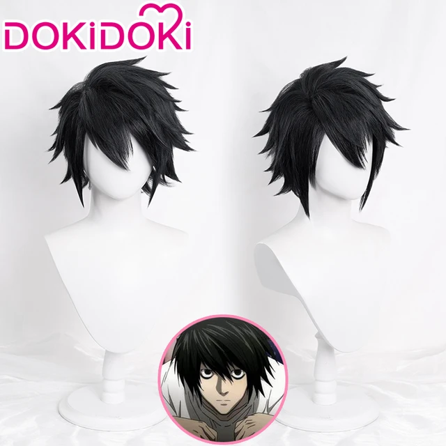 Anime Death Note L Cos Wig L.Lawliet Heat Resistant Black Fluffy Layered  Hair Pelucas Cosplay Costume Hair Wig + Wig Cap