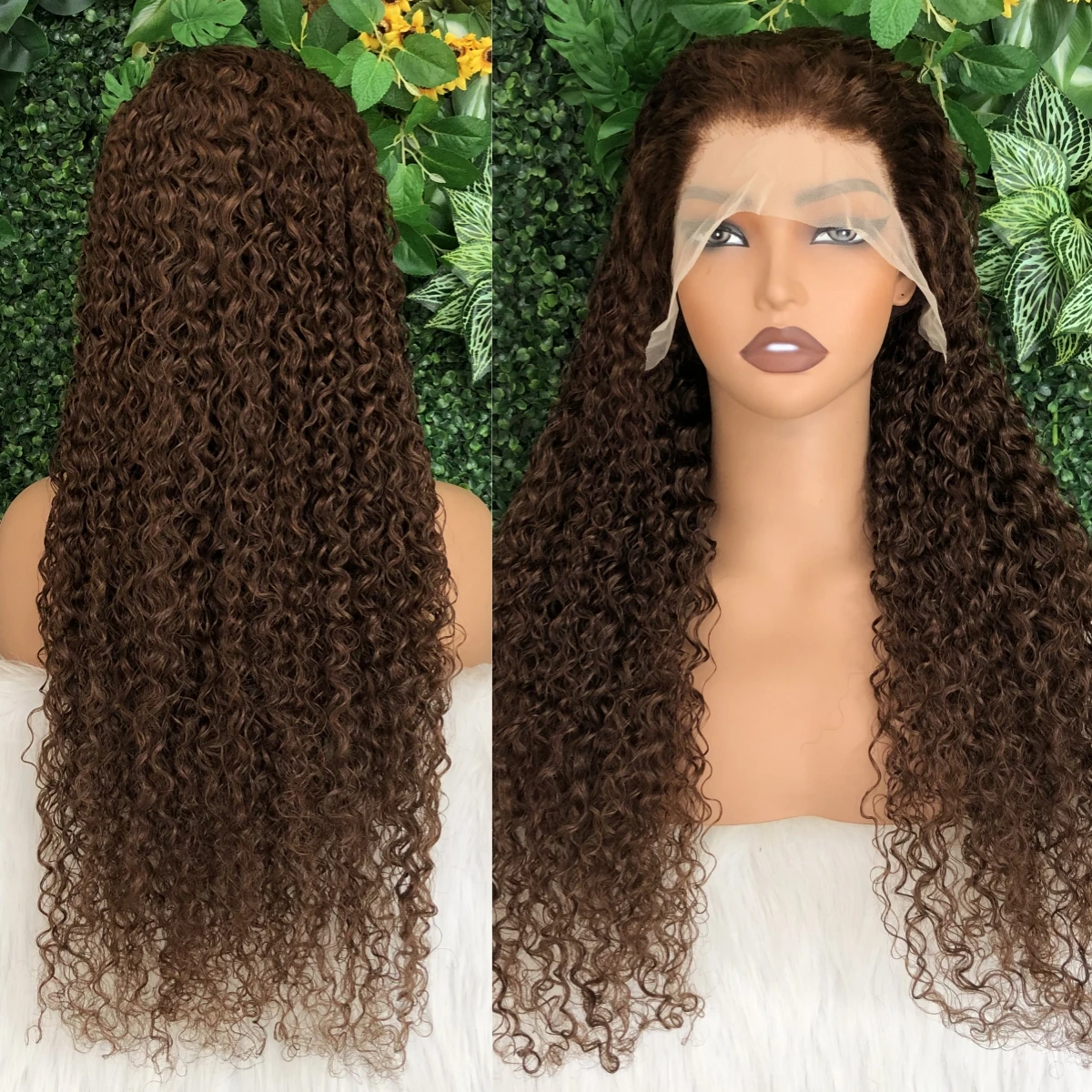 13x4 13x6 HD Transparent Curly lace front wig Chocolate Brown Deep Wave Frontal Human Hair Wig for Women