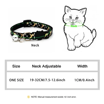 Gold Stars and Moon Cat Collar with Reflective Safety Buckle and Bell 2
