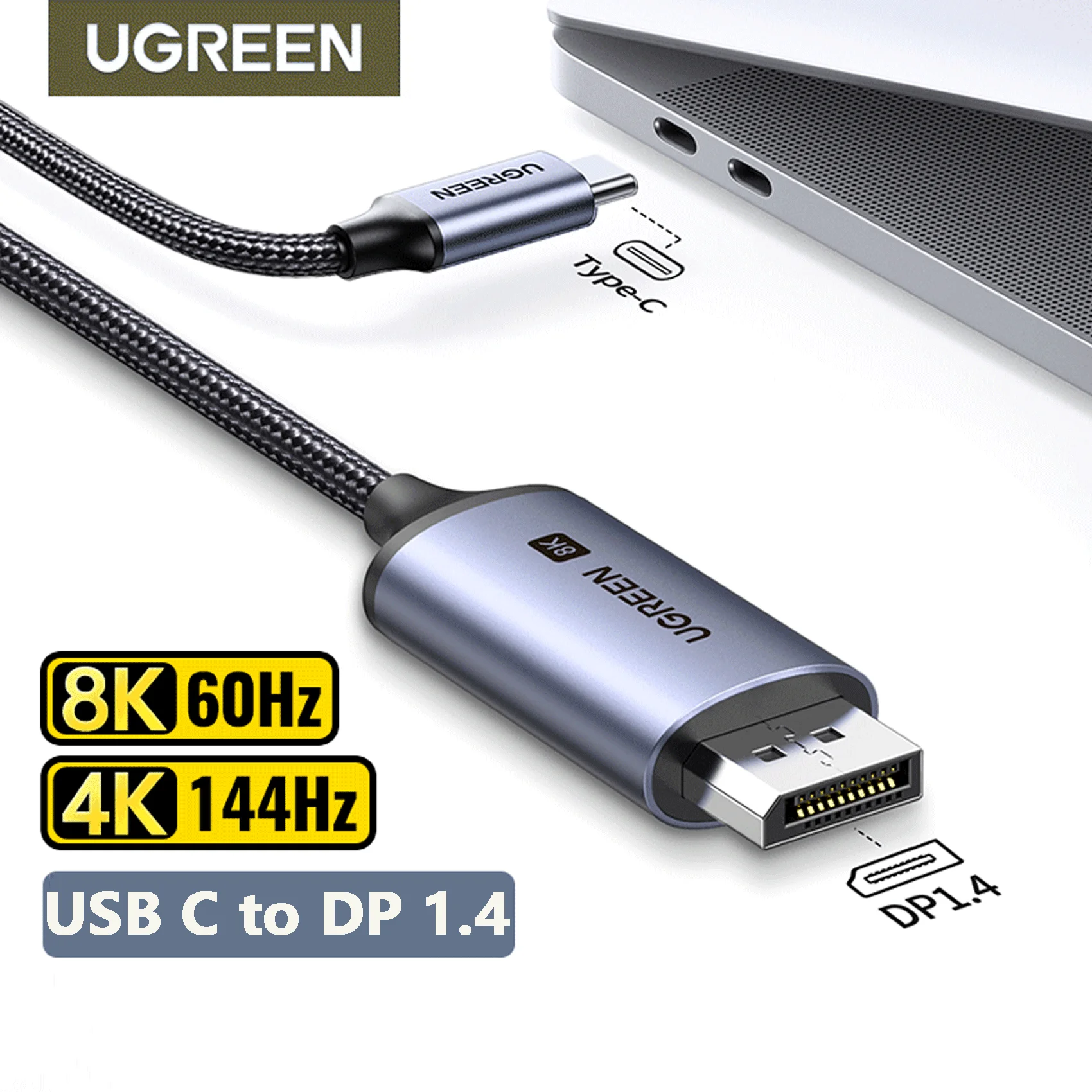 Ugreen Usb C To 8k Displayport 1.4 For Macbook Pro Ipad Compatible With Thunderbolt 3/4 Usb Type C To Displayport Cable 32.4gbps - Audio & Video Cables - AliExpress