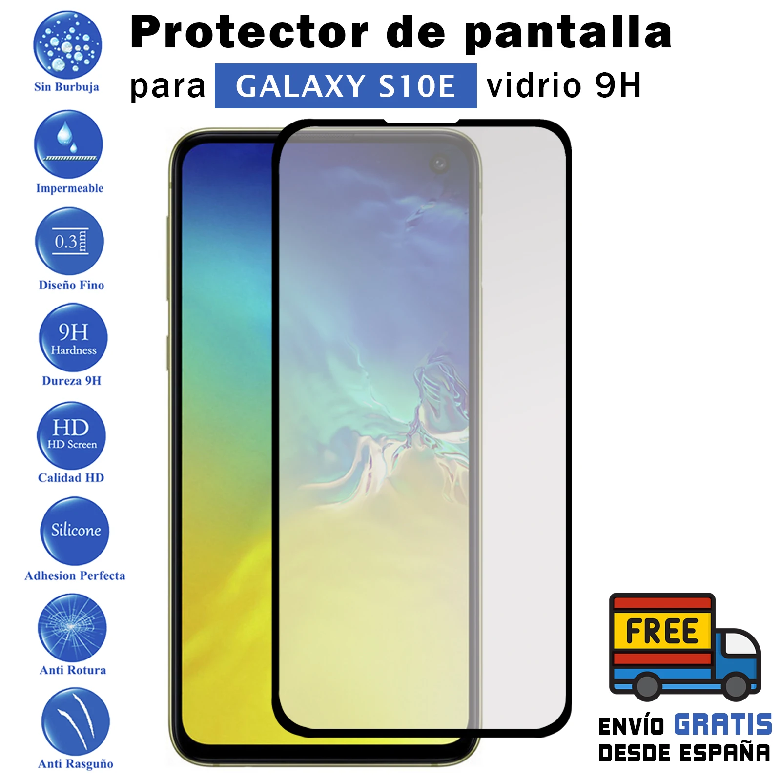 Pellicola Salvaschermo Per Galaxy S10E Vetro Temperato Nero Pieno