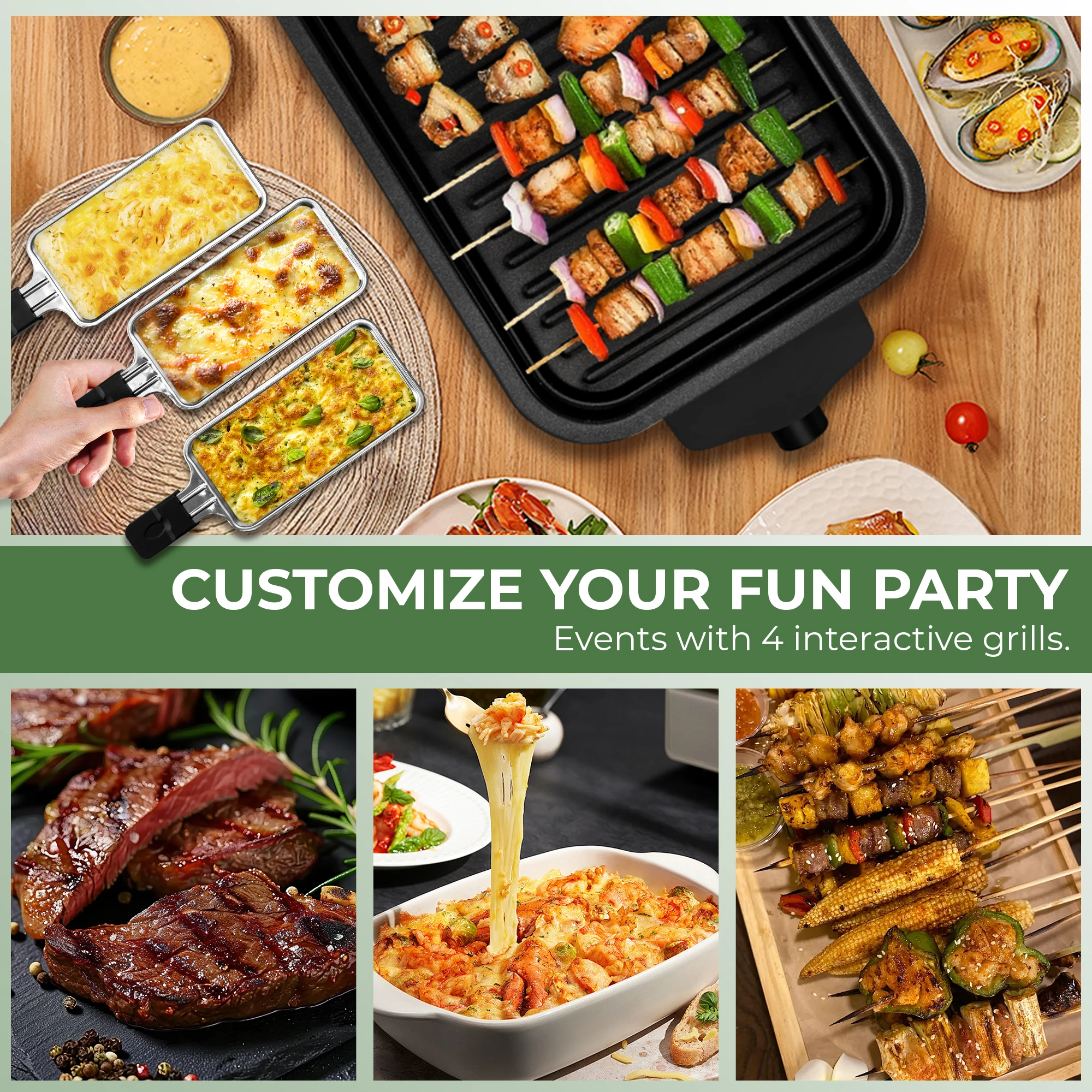 1700W 2-in-1 Smokeless Electric Indoor Grill, Removable Non-Stick Plates Adjustable Temp 120V US Plug for Home Party 2