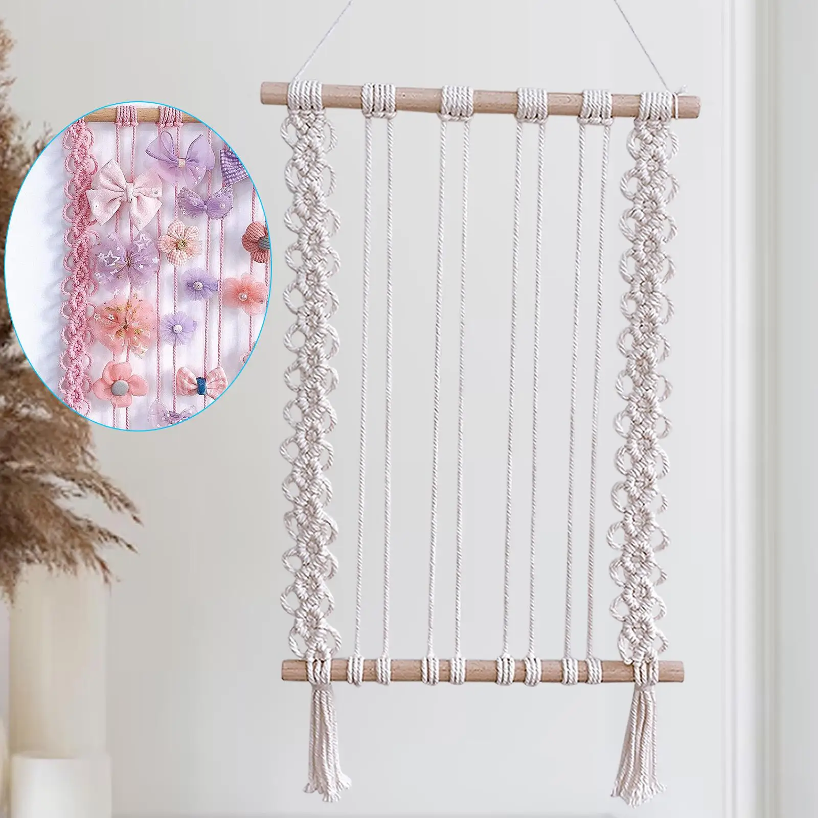 Appeso Parete Macramè Con Clip In Legno: Idea Regalo Per Foto E Accessori, Decorazione BOHO Per Soggiorno O Camera Da Letto - 4