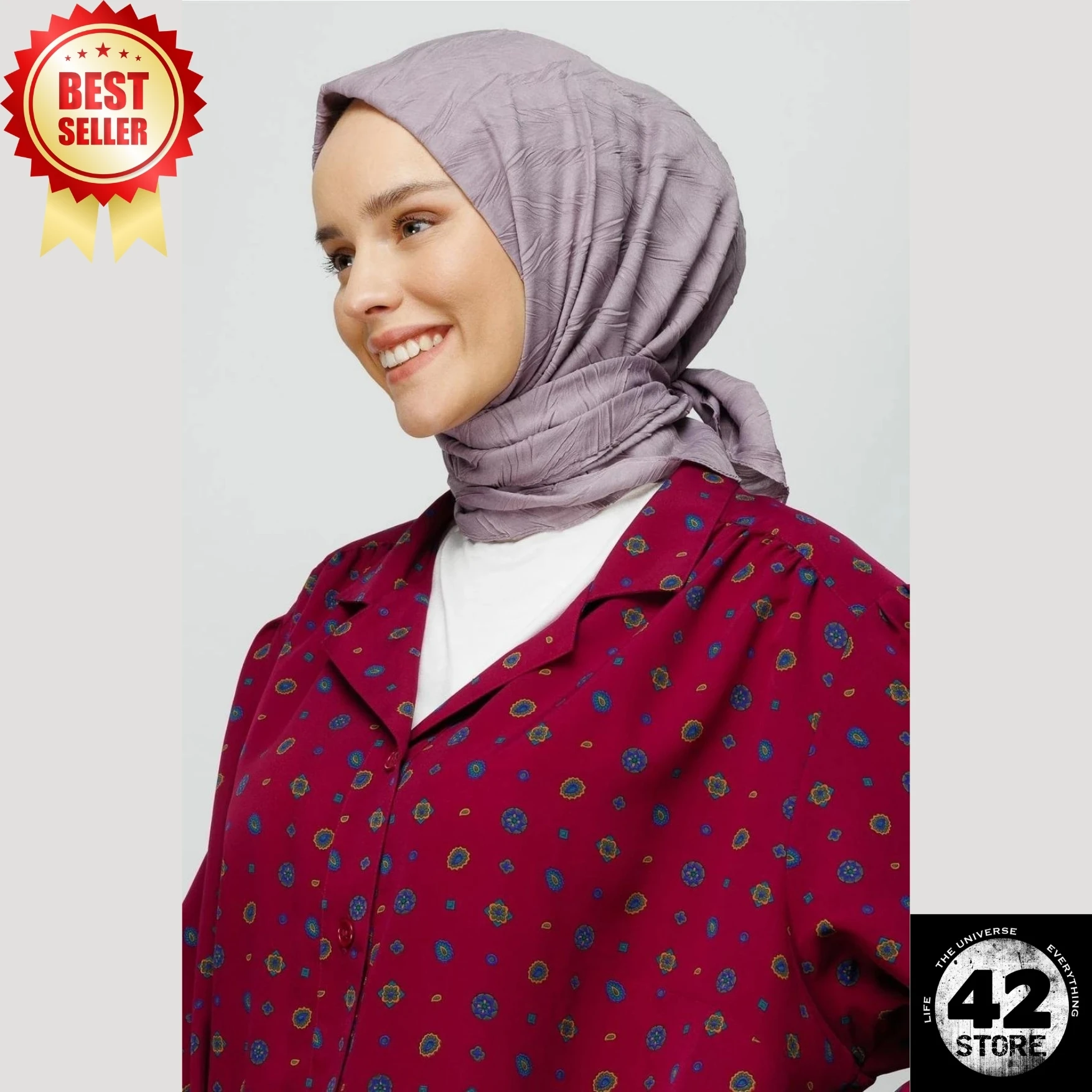 No Ironing Required, Can Be Used Without A Cap, Comfortable, Trendy Pleated Lavender Colored Bamboo Scarf