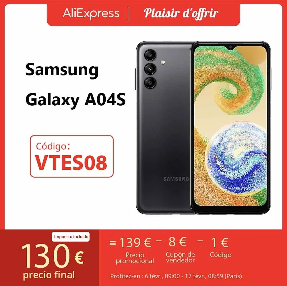 Versione Globale Samsung Galaxy A04S Smartphone 50Mp Fotocamera Principale 6.5 ''Hd + Display Samsung Exynos 850 Octa-Core 15W 5000Mah Batte