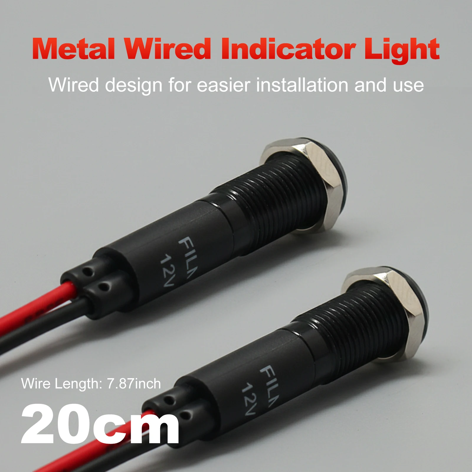 FILN 8mm Metall-LED-Kontrollleuchte Signal-LED 12-24V/110-220V Wasserdichte Verkabelte Lampe Rot/Grün/Blau für Auto Industrieausrüstung – Detail 8