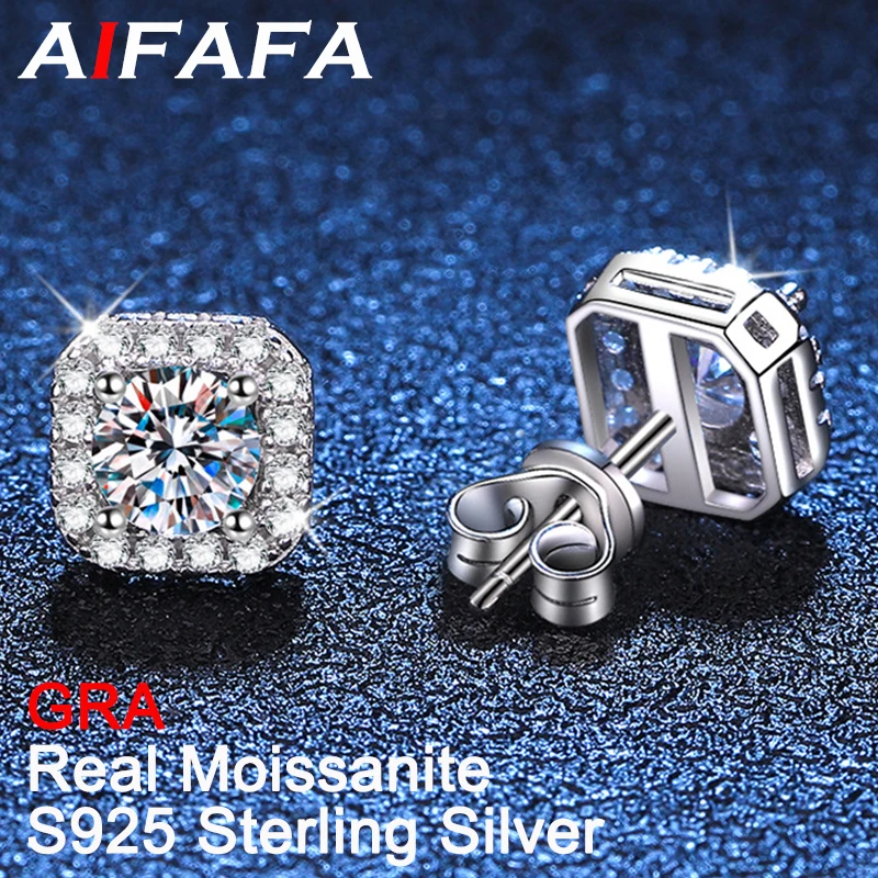 Aifafa Real 1 Carat D Color Moissanite Orecchini Per Le Donne 100% S925 Sterling Silver Diamond Square Ear Studs Jewelry Gra