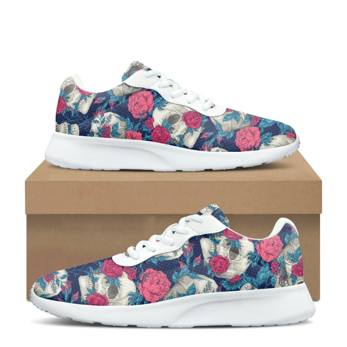 

Кроссовки женские сетчатые с принтом черепа и роз, брендовые дизайнерские удобные уличные сникерсы на шнуровке, Мужская обувь для баскетбола для тренировок