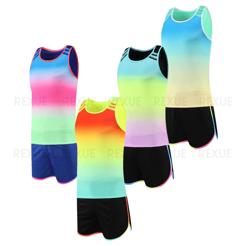 Men Women Jogging suit running Sets Marathon jogging Track and field Clothing Summer Men's Set 2pcs Outfits Sleeveless T-Shirt