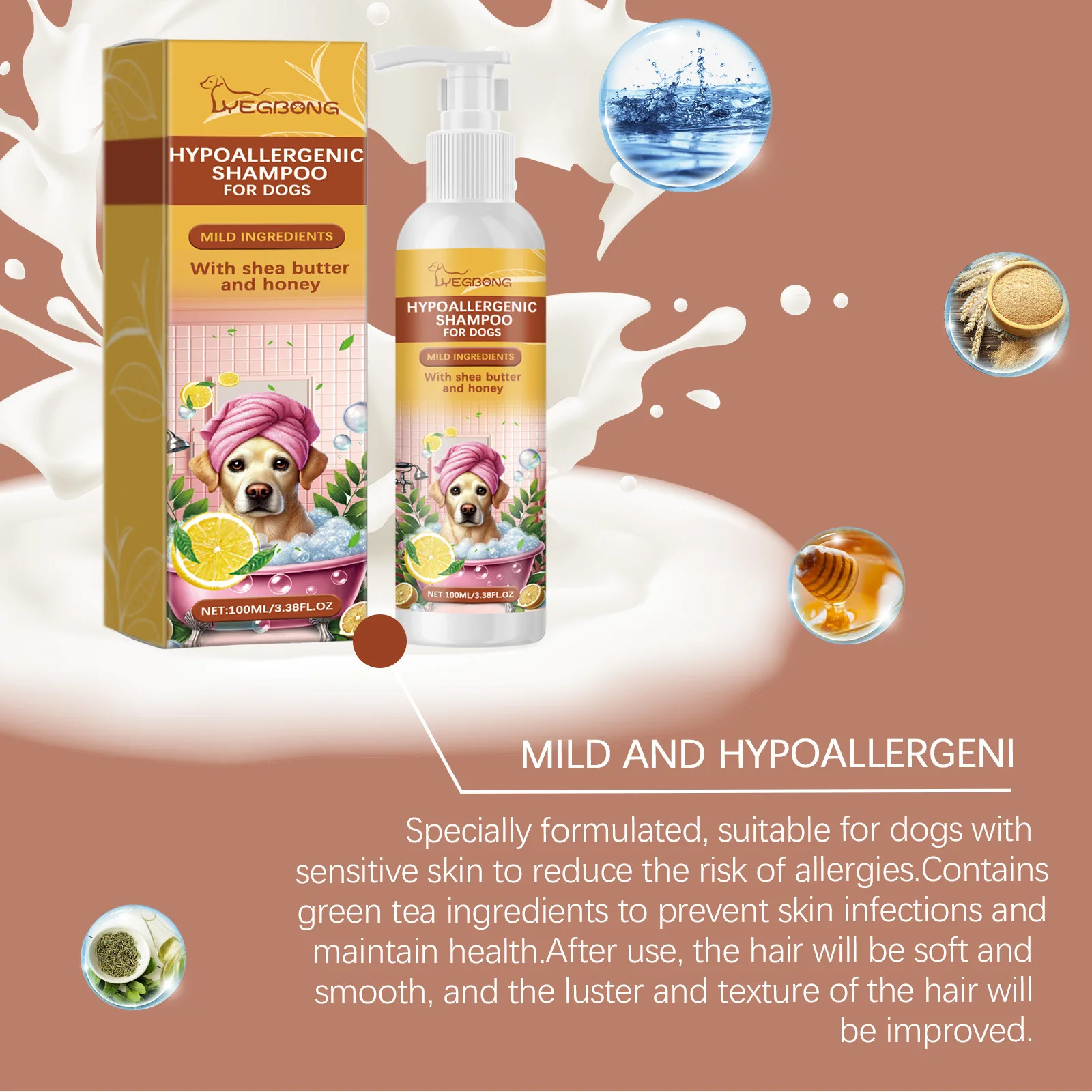 Yegbong 100ml Pet Shampoo Dog Shampoo Hypoallergenic Bath Wash Hair Soften Itchy Skin Relief Nourish Fur Cleansing Dog Shampoo 4