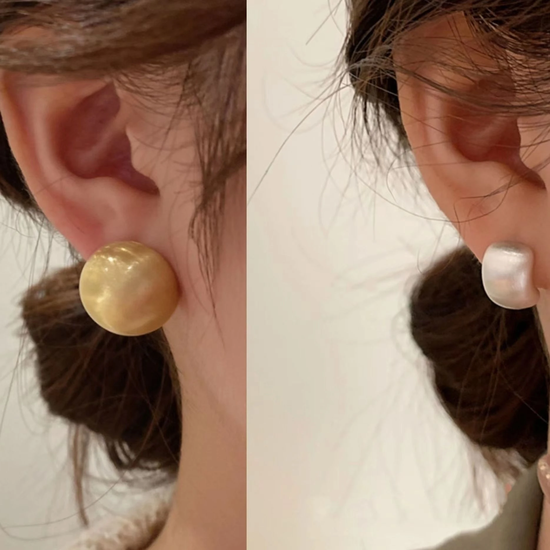 Women Earrings Frosted Metal Square Earring Round Ball Stud Female