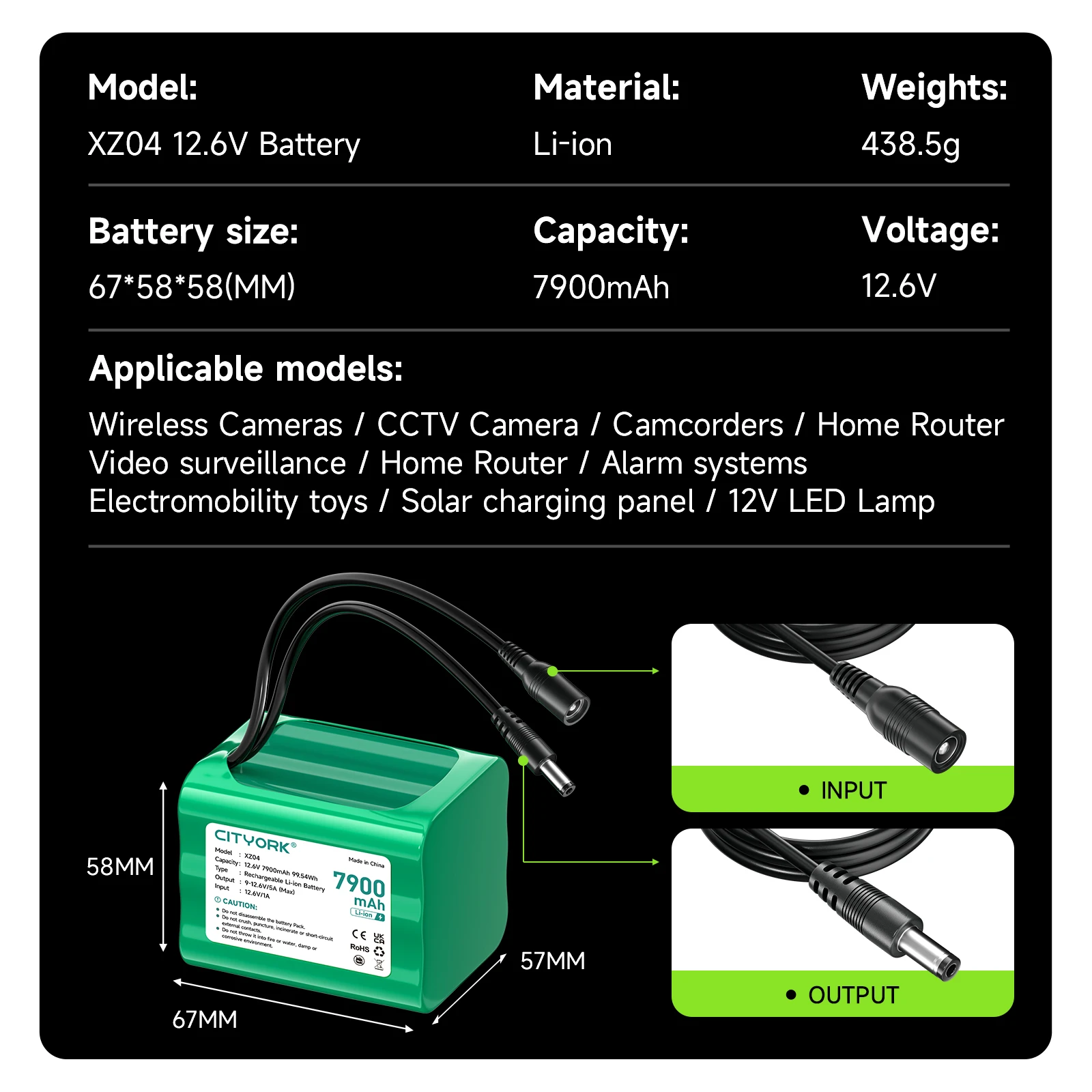 12.6V 7900mAh Rechargeable Li-ion Battery for 12V Devices, Router Alarm systems, Solar Panel, Electromobility toys, CCTV Camera image 3