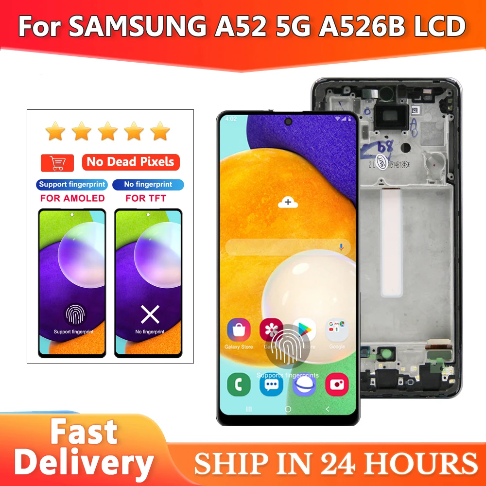 AMOLED для Samsung A52 5G LCD A526U A526B A5260 дисплей сенсорный экран дигитайзер в сборе для samsung a526 ЖК-рамка