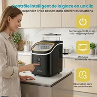 LOEFME Machine à Glaçons 15kg/24h 16 Glaçons en 6-20 Min Écran Numérique Minuterie Réservoir d’Eau 1,5L avec Épaisseur de Glaçons Réglable 3