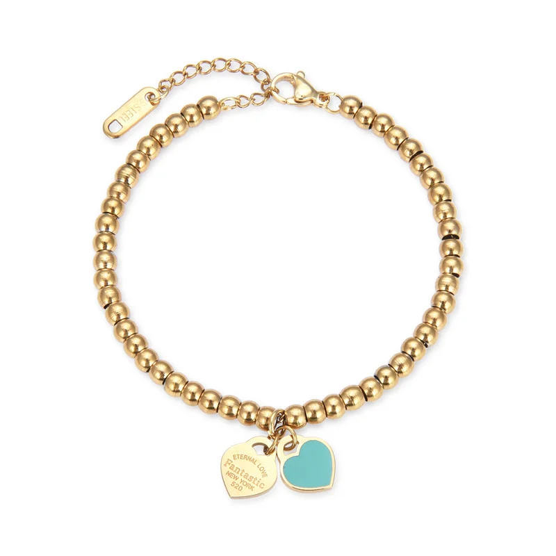 

New Hot Sale Charms Colorful Heart Bracelet For Women Bangles Beads Gifts For Female Stainless Steel Jewelry Friendship Bracelet
