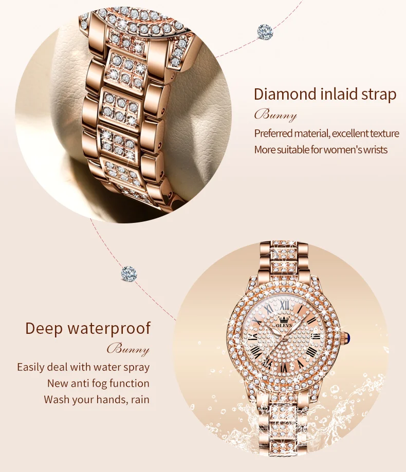 OLEVS Quartz Watch for Women Luxury Stainless Steel Diamond Roman Dial Waterproof Fashion Elegant Women's Wristwatch Reloj Mujer