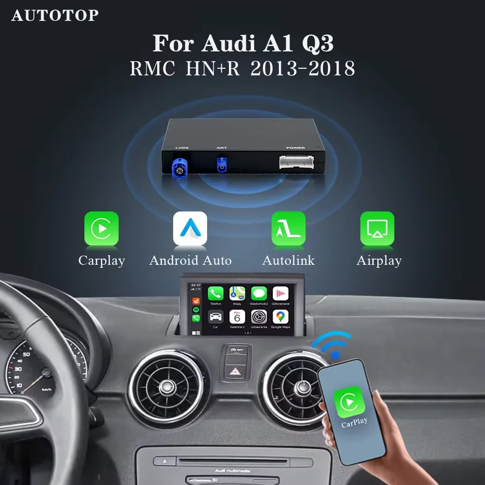 Bezprzewodowy dekoder CarPlay Android Auto do Audi A1 Q3 z systemem RMC HN+R (2012-2018) z funkcją BT Mirror Link, AirPlay, GPS, AUX - moduł samochodowy