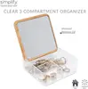 3-compartment organizer with bamboo lid. Includes mirror, clear design. For jewelry or cosmetics. 2