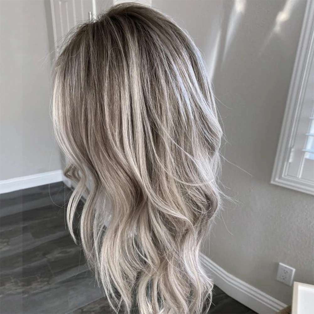 Blonde Balayage Remy Human Hair Lace Front Wig Dark Roots Ash Blonde Full Lace Wig Body Wave for Women HD Transparent Lace 180%