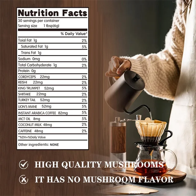 Mushroom Coffee - with Lion's Mane, Cordyceps, Reishi - Replenish Energy, Improve Concentration, Enhance Immunity - 1 Pack 2