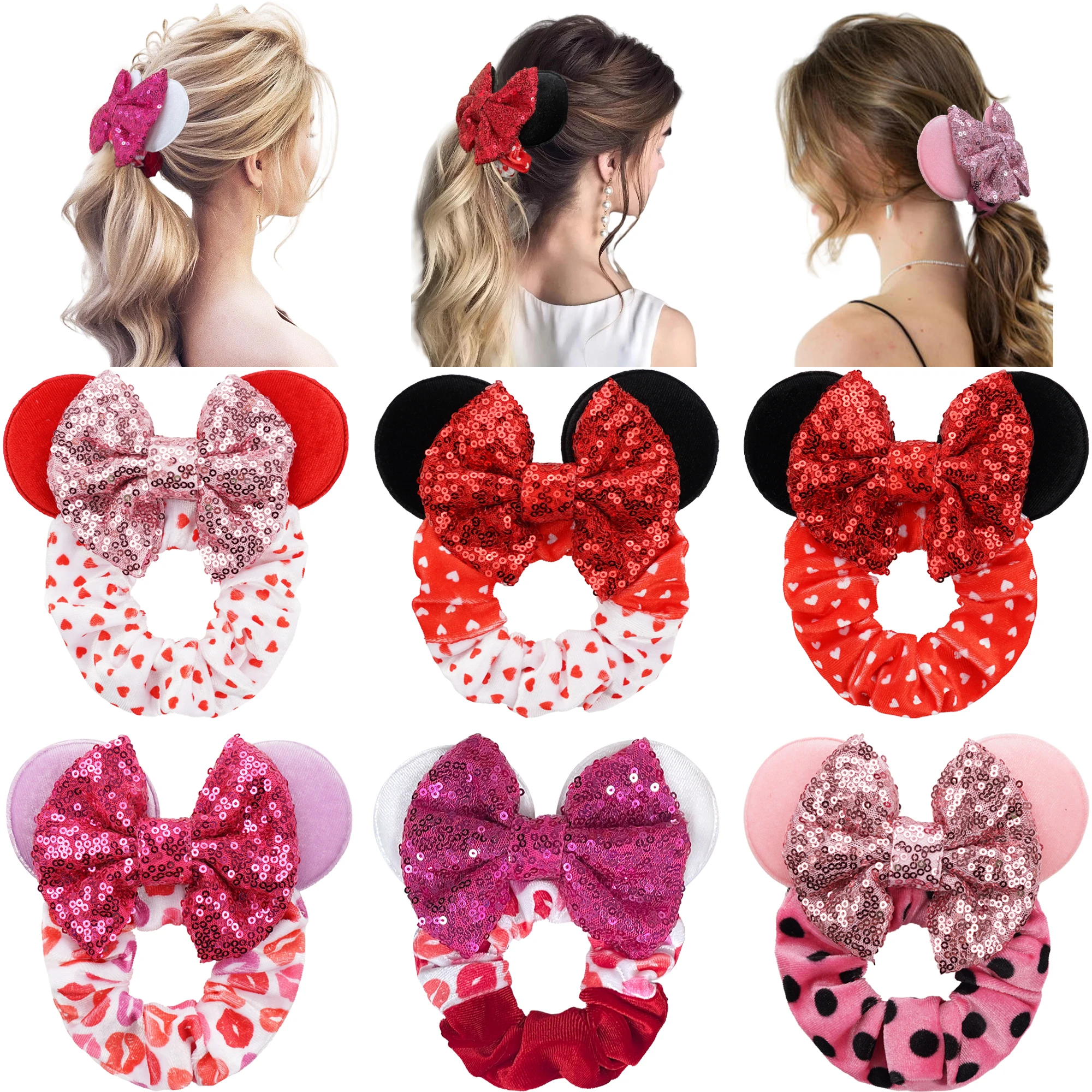 4PCS Mouse Ears Hair Bow Ties Women Velvet Scrunchies Fashion Hair Bands For Girl Headband Hair Accessorie Gifts 4pcs mouse ears hair bow ties women velvet scrunchies fashion hair bands for girl headband hair accessorie gifts