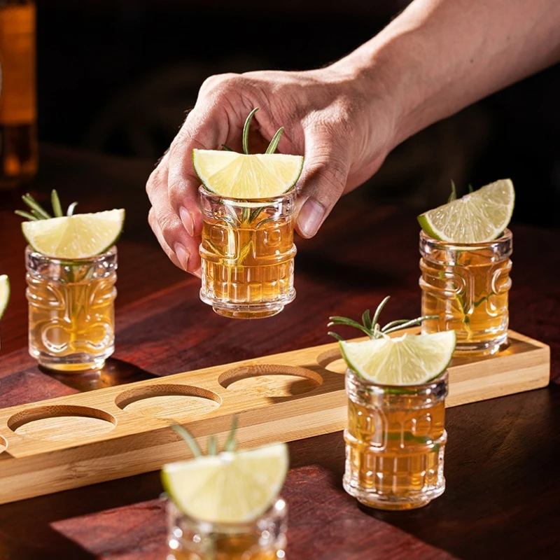 Creative Mini Tiki Glass Cup Shot Glasses Stacking Cups Cocktail Glass Tiki Cup Set With 6 Holes Tray Bar Accessories drinking glasses