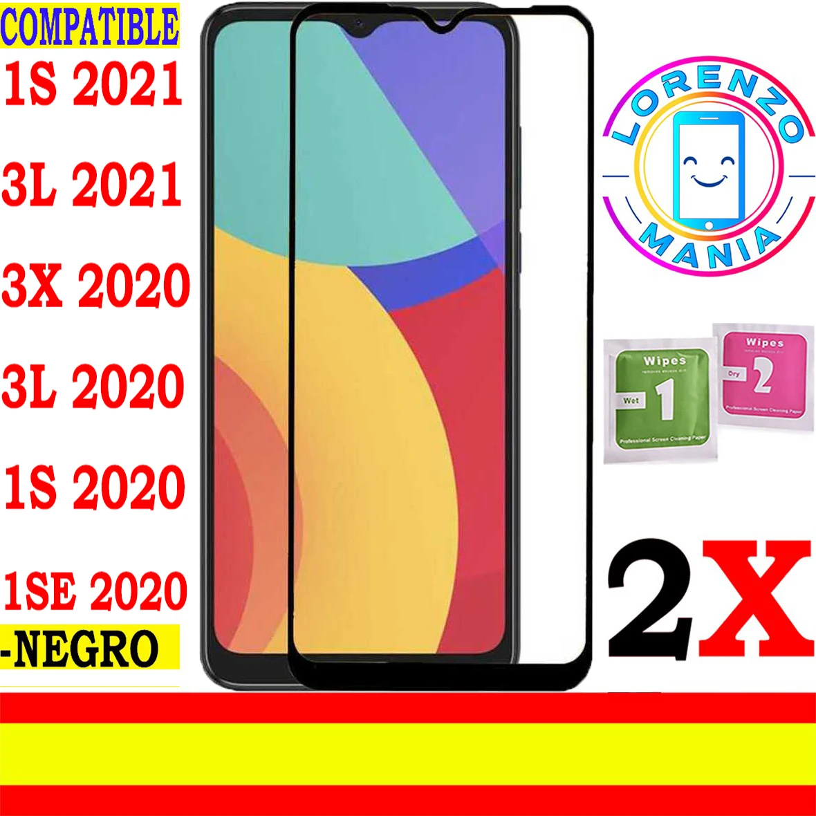 2 Proteggi Schermo Alcatel 1 S 2021, 3L 2021, 3X2020, 3L 2020, 1 S 2020, 1 S 2020, Vetro Temperato Antideflagrante Completo